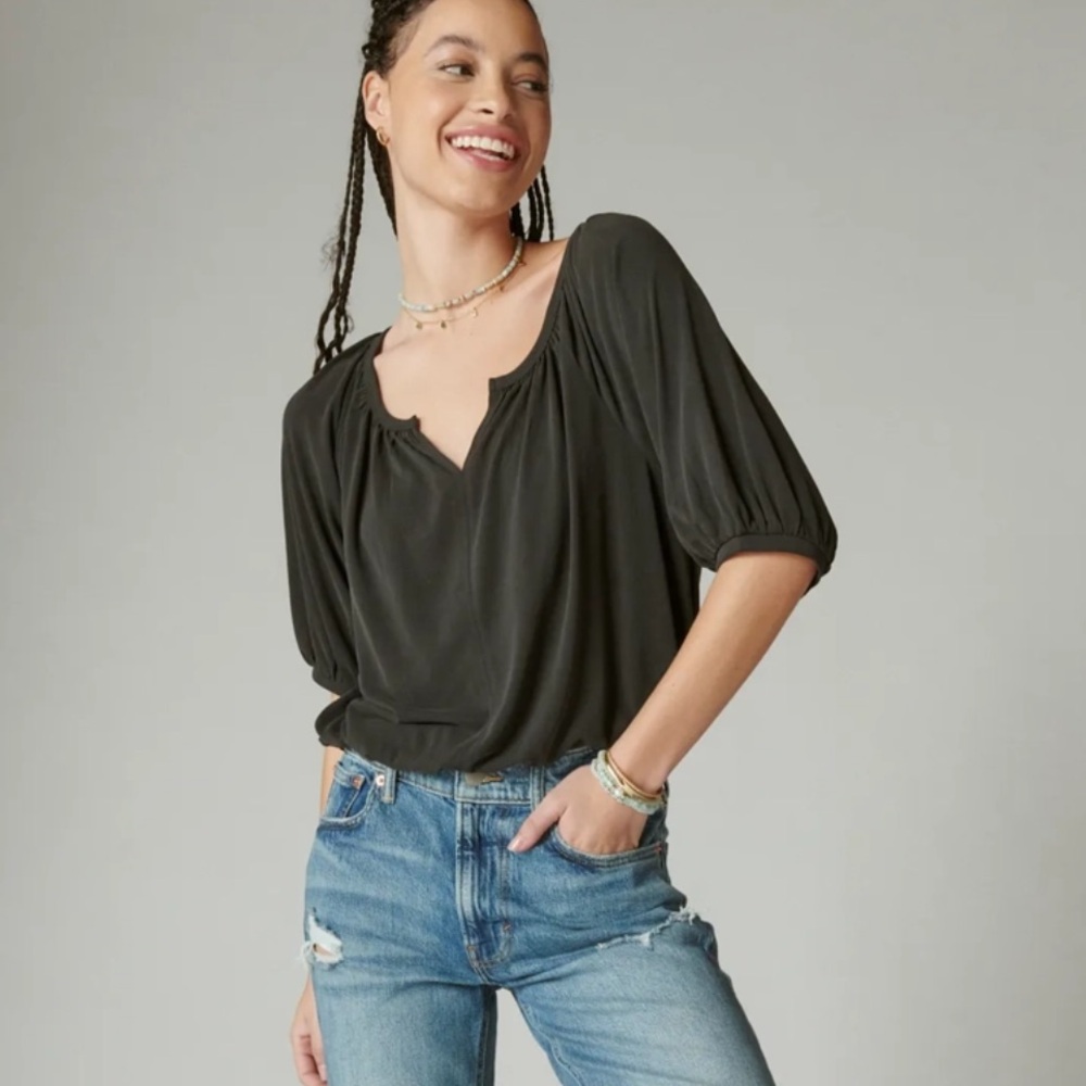 Lucky brand sand wash peasant top with 3/4 sleeves